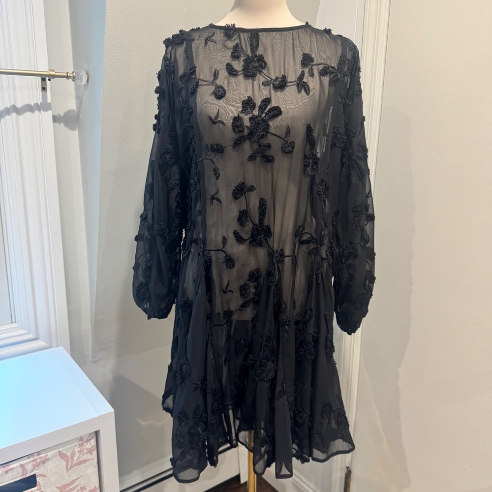 Mare Mare Anthropologie Amal Embroidered Dress -Black Overlay Only | Size LP NWT